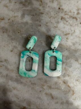 Mint Green/teal and White Resin Drop Earrings